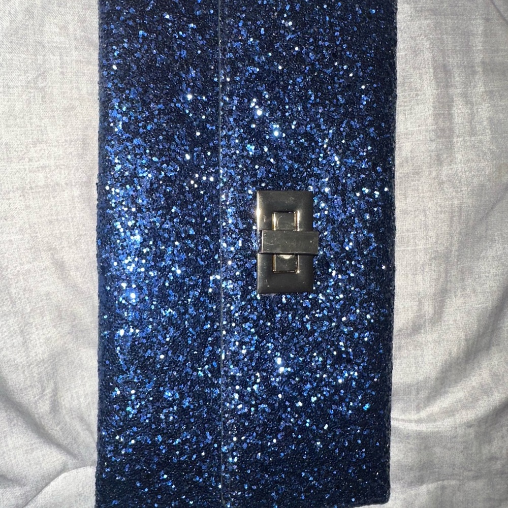 Blue Glitter Clutch with Gold Clasp